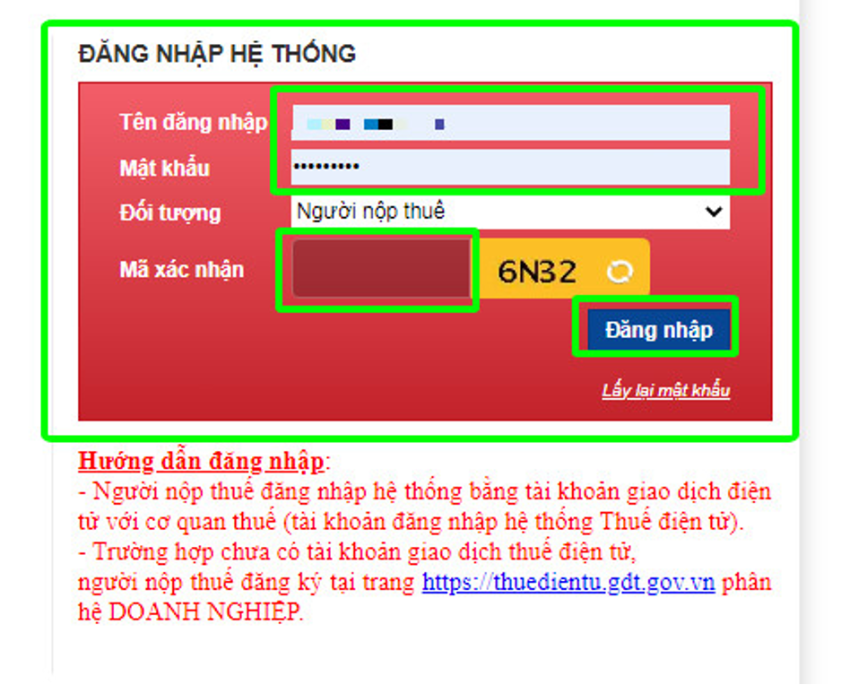 Đăng nhập vào hệ thống để lấy Báo Cáo Tài Chính Trên Thuế điện Tử
